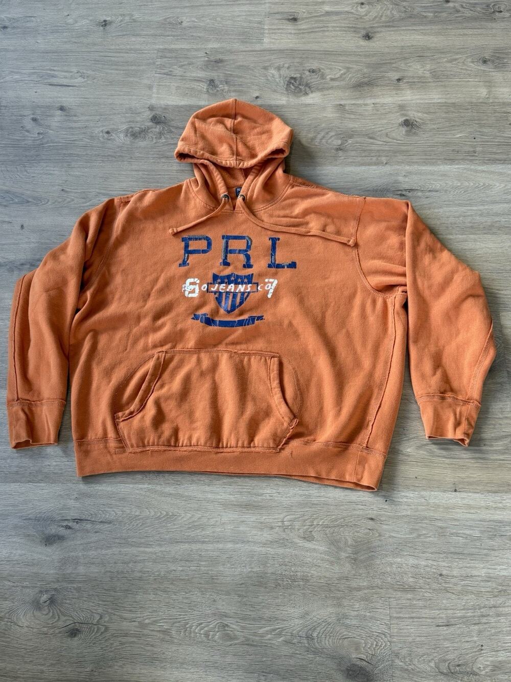 Vintage Y2K Ralph Lauren Polo Jeans Company PRL Hoodie Orange Distressed XXL